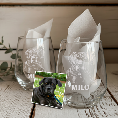 Custom Photo Dog Stemless Wine Glass | Pet Photo Stemless Wine Glass | Pet Lover Gift TNNGL11