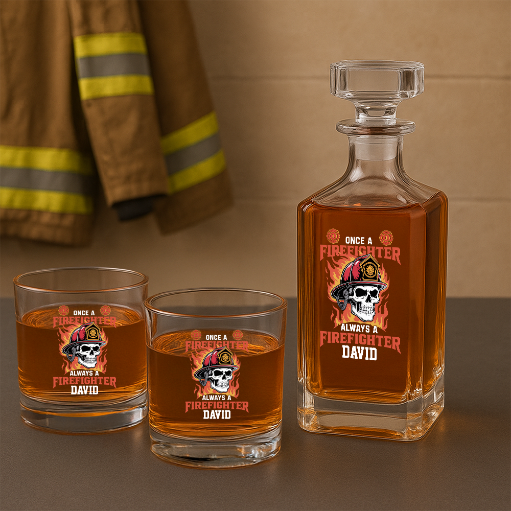 Personalized Once A Firefighter Always A Firefighter Decanter Set, Gift For Fireman, First Responder Gift TNN050