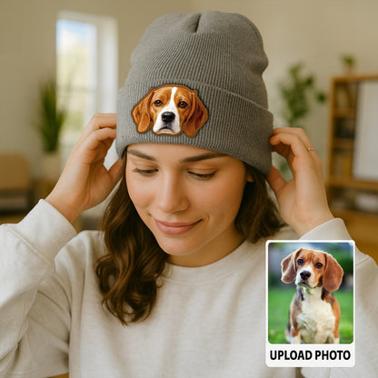 Custom Dog Lover Gift Beanie – Custom Pet Portrait Winter Hat, Personalized Knit Hat with Dog Photo TH99B14