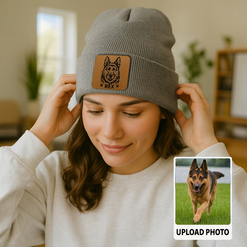 Personalized Dog Photo Beanie – Custom Pet Face Winter Hat, Warm Knit Beanie for Dog Moms and Dog Dads TH99B02