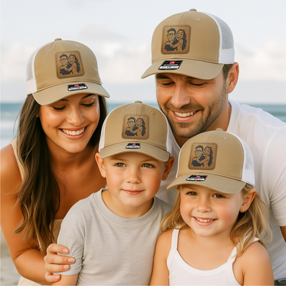 Custom Family Trucker Hat – Personalized Cartoon Portrait Hat from Photo | Couple or Family Gift VHA163