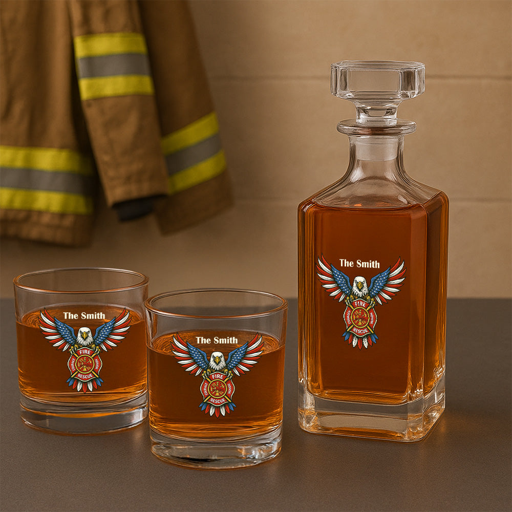 Personalized American Eagle Firefighter Decanter Set, Gift For Fireman, First Responder Gift TNN040