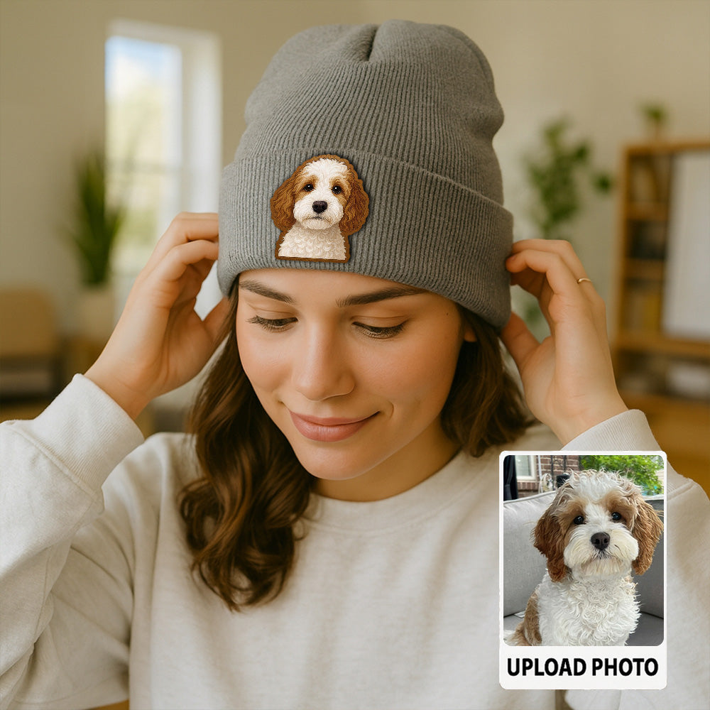 Custom Dog Lover Gift Beanie – Custom Pet Portrait Winter Hat, Personalized Knit Hat with Dog Photo TH99B15