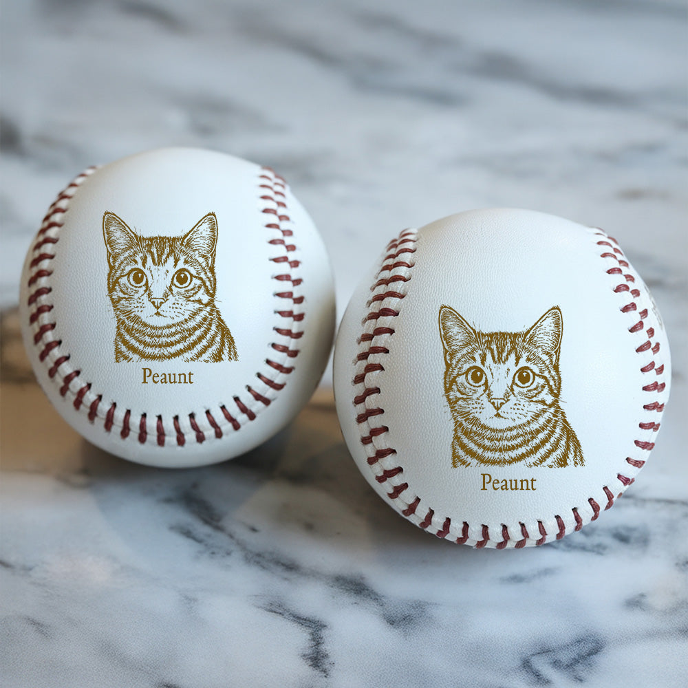 Custom Cat Photo Baseball Gift, Engraved Pet Portrait Photo Baseball Ball, Cat Memorial Keepsake TNBA032