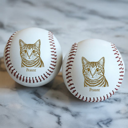 Custom Cat Photo Baseball Gift, Engraved Pet Portrait Photo Baseball Ball, Cat Memorial Keepsake TNBA032