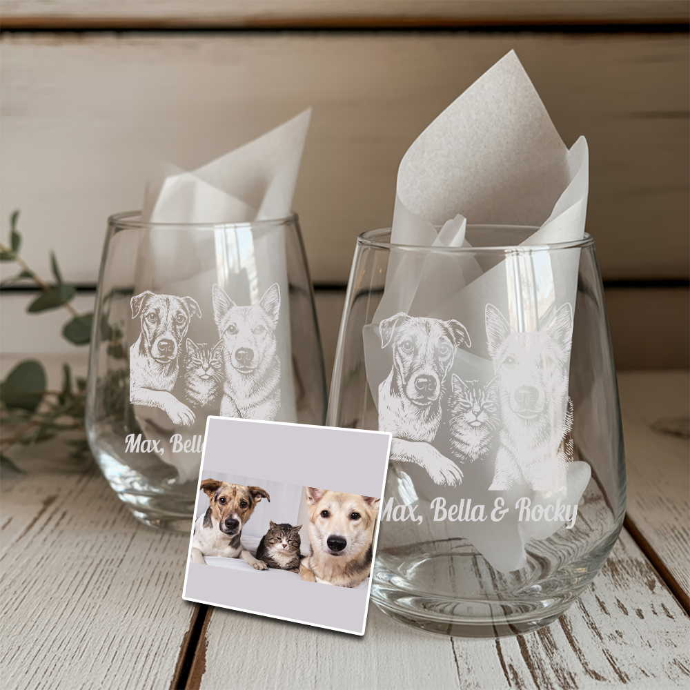 Custom Photo Dog & Cat Stemless Wine Glass | Personalized Pet Photo Stemless Wine Glass | Gift For Pet Owners TNNGL08