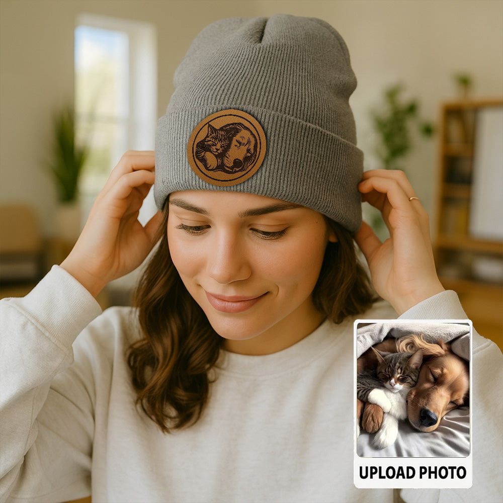 Custom Photo Dog Beanie Hat – Personalized Pet Knit Winter Hat with Your Dog Picture, Unique Gift for Pet Lovers TH99B01