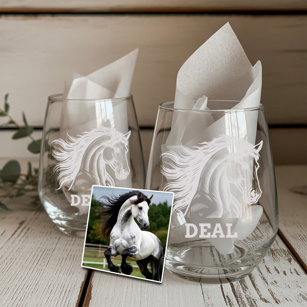 Custom Photo Horse Stemless Wine Glass | Personalized Pet Photo Stemless Wine Glass | Gift For Pet Owners TNNGL50