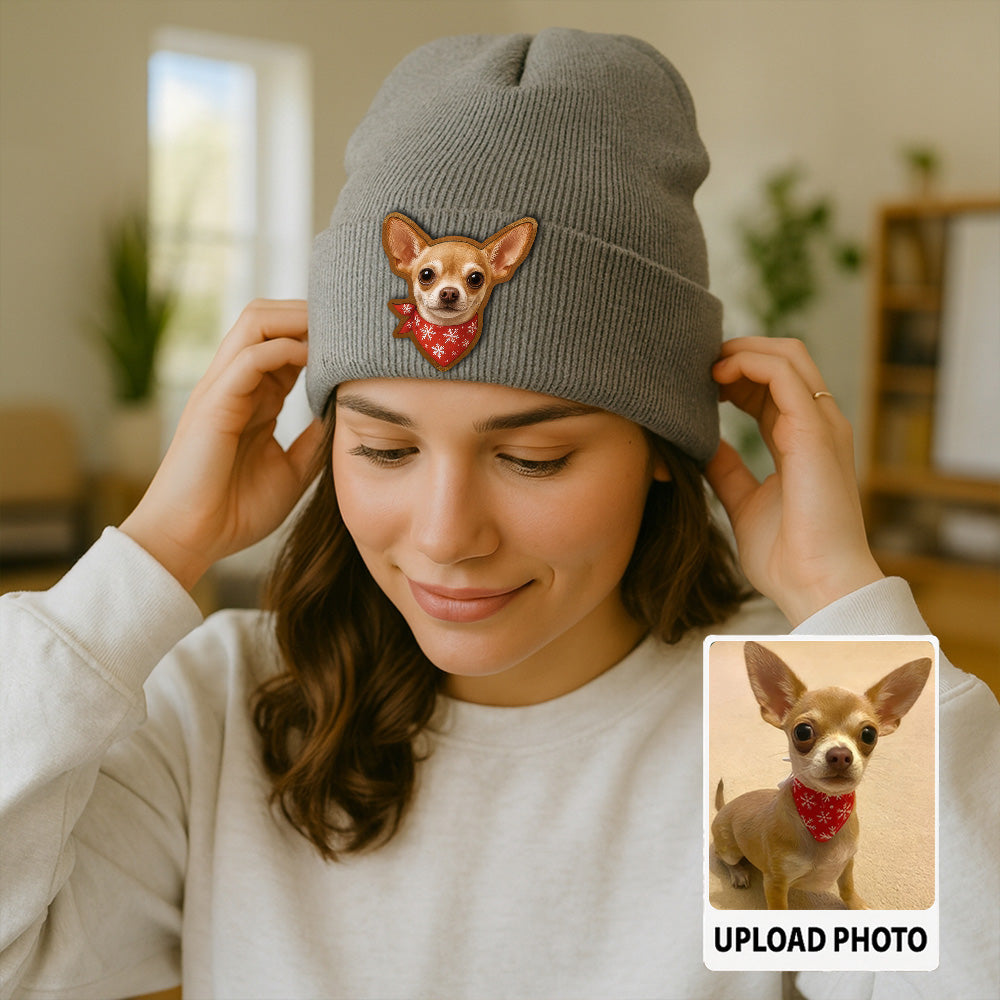 Custom Photo Dog Beanie Hat – Personalized Pet Winter Knit Hat, Cute Animal Lover Gift Idea TH99B20