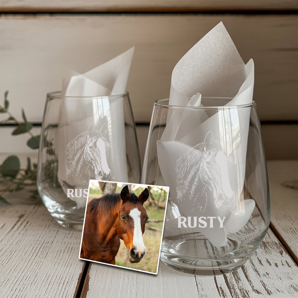 Custom Photo Horse Stemless Wine Glass | Personalized Horse Photo | Horse Lover Gift TNNGL17