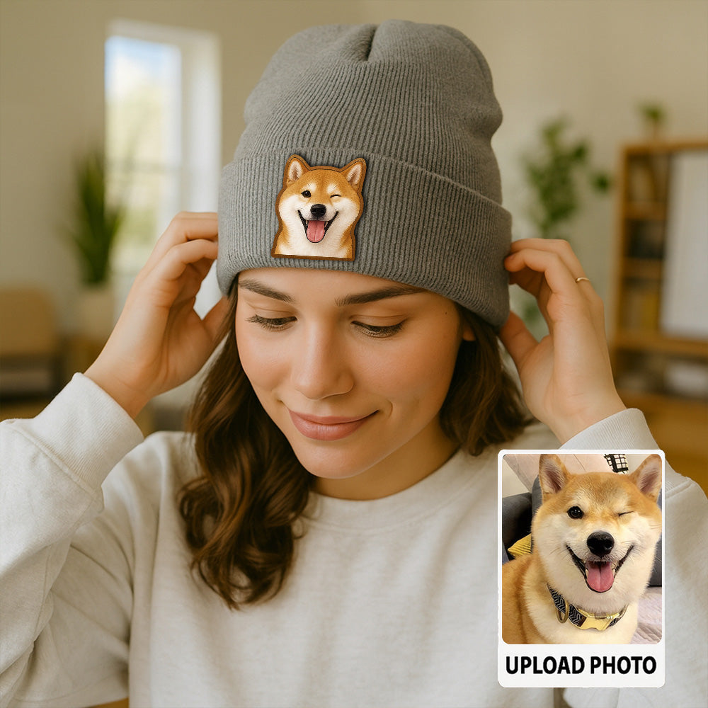 Custom Dog Beanie Hat – Personalized Pet Winter Knit Hat with Photo, Gift for Pet Owners TH99B16