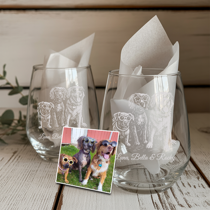 Custom Photo Dog Stemless Wine Glass | Personalized Pet Photo Stemless Wine Glass | Pet Lover Gift TNNGL13