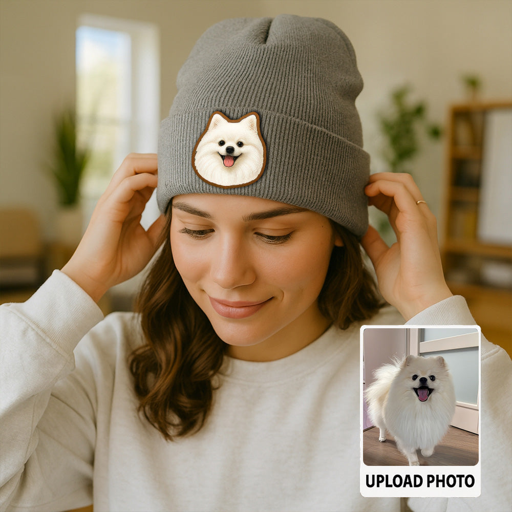 Custom Photo Dog Beanie Hat – Custom Pet Image Knit Winter Hat, Personalized Gift for Dog Moms TH99B17