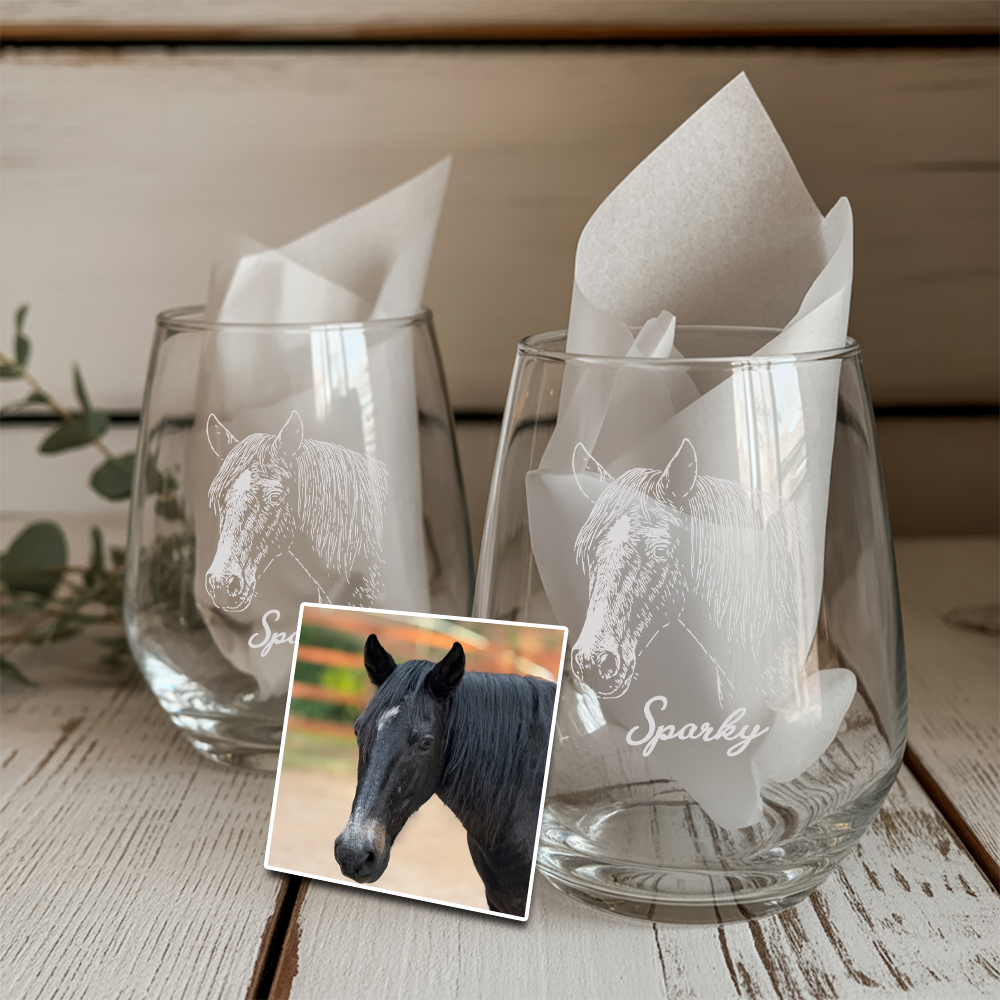 Custom Photo Horse Stemless Wine Glass | Personalized Horse Photo Stemless Wine Glass | Horse Lover Gift TNNGL16