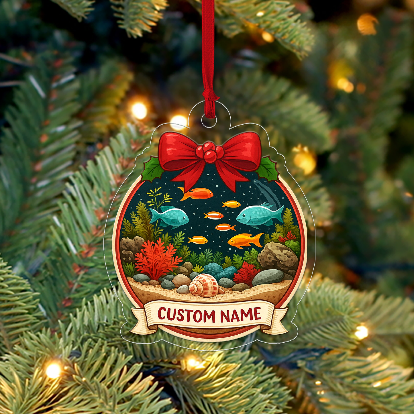 Personalized Aquarium Christmas Ornament, Custom Name Christmas Tree Ornament, Love Fish Ornament, Aquarium Ornament Gift