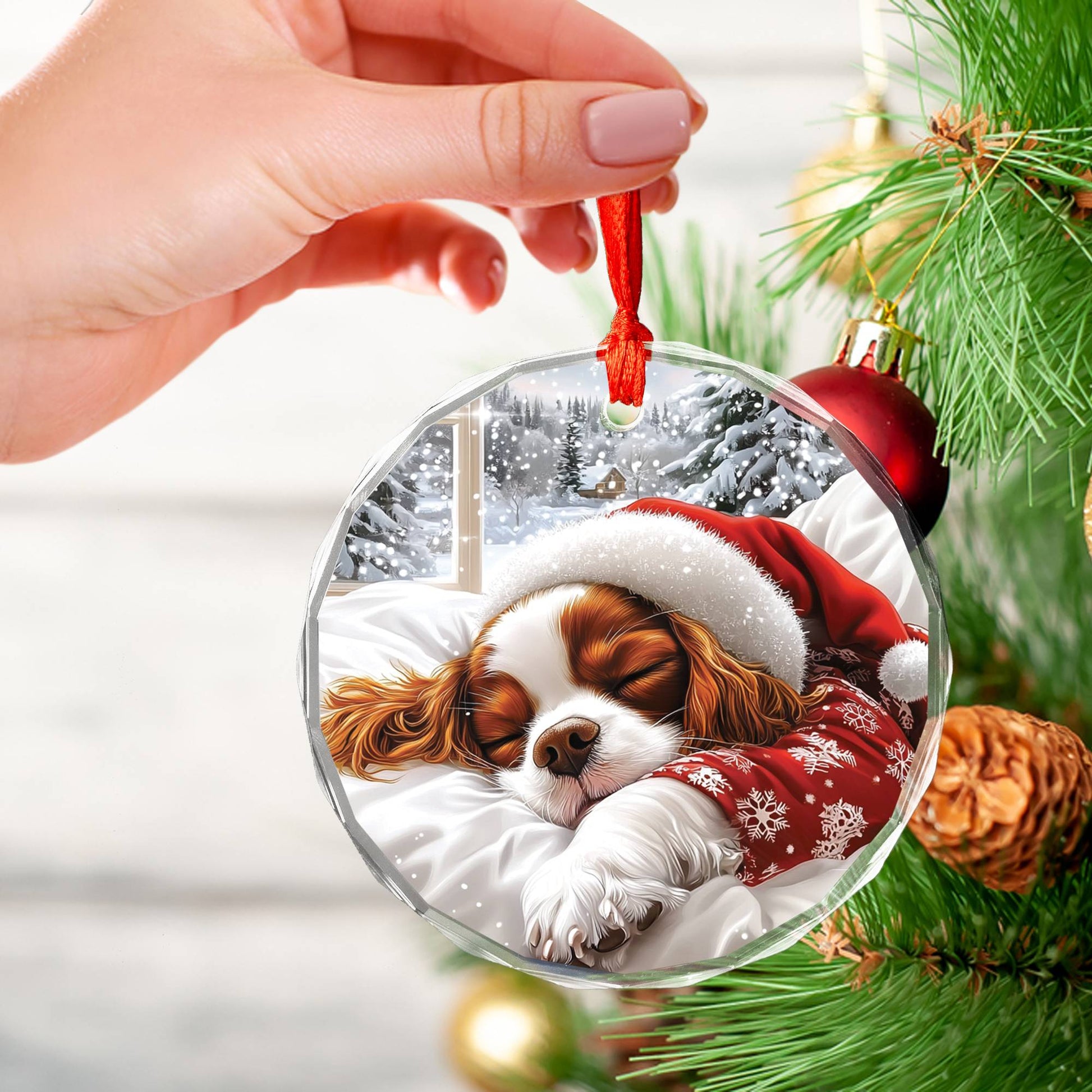 Cavalier King Charles Spaniel Dog Sleeping In Bed Design 1