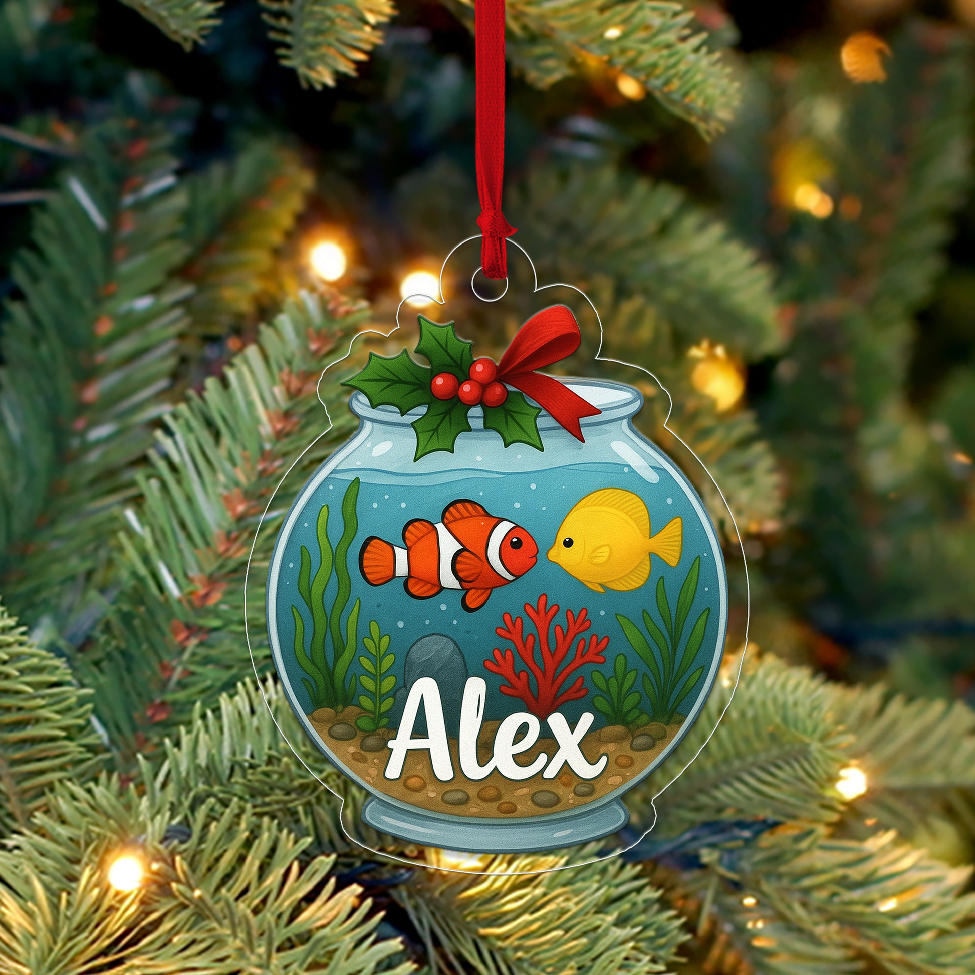 Personalized Fish Tank Christmas Ornament, Custom Aquarium Christmas Ornament, Custom Name Christmas Tree Ornament, Love Fish Ornament