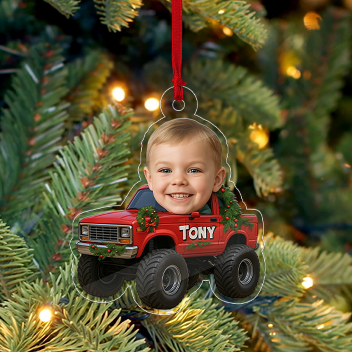 Custom Photo Drive Truck Car Acrylic Ornament, Funny Christmas Ornament, Custom Face Picture Ornament, Christmas Tree Decor