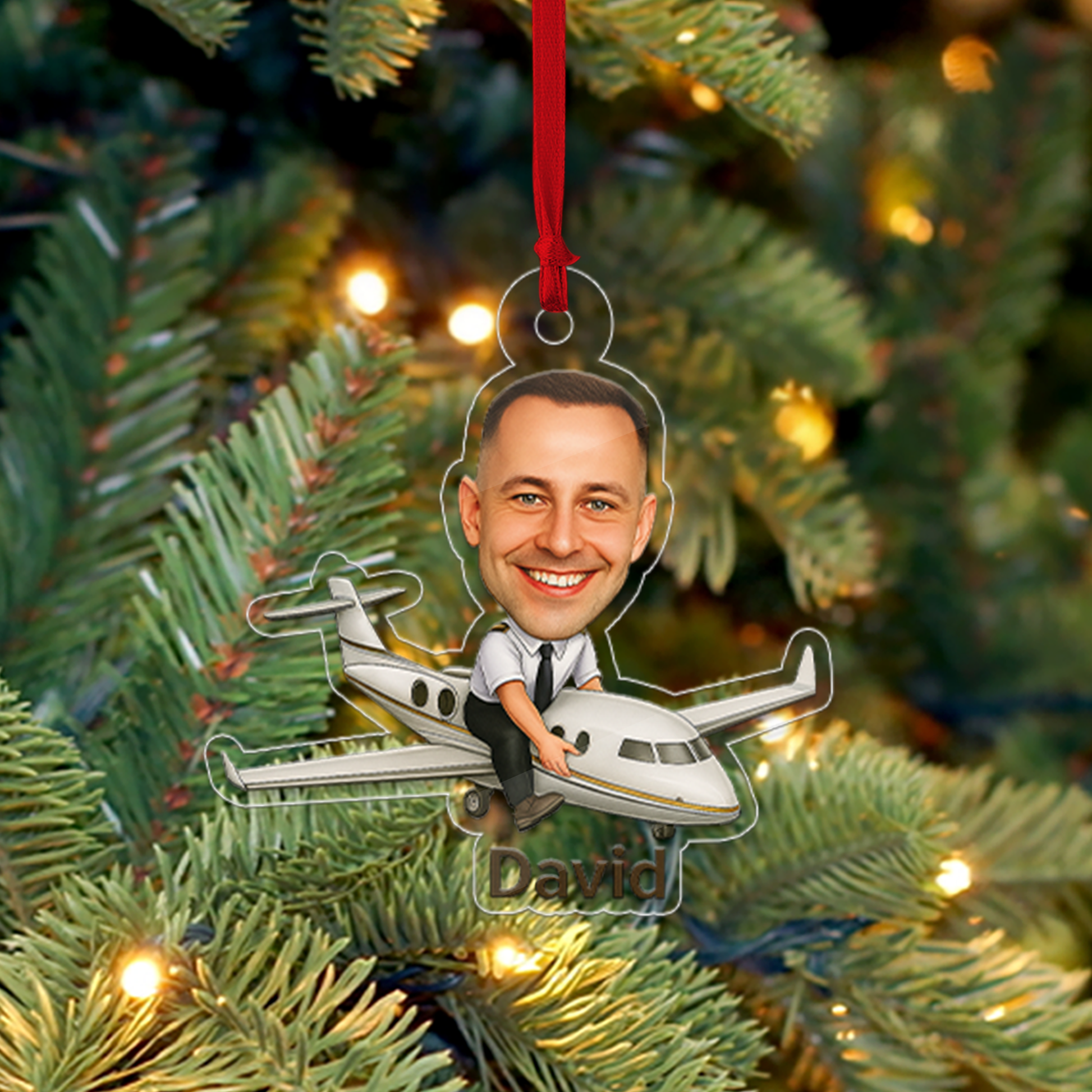 Personalized Portrait Airplane Pilot Ornament, Photo Car Ornament, Funny Ornament, Aviation Gifts, Pilot Gift