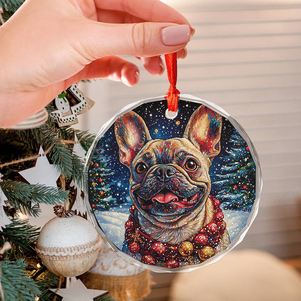 Beautiful Angus Bulldog Christmas Night Design 1 Glass Ornament