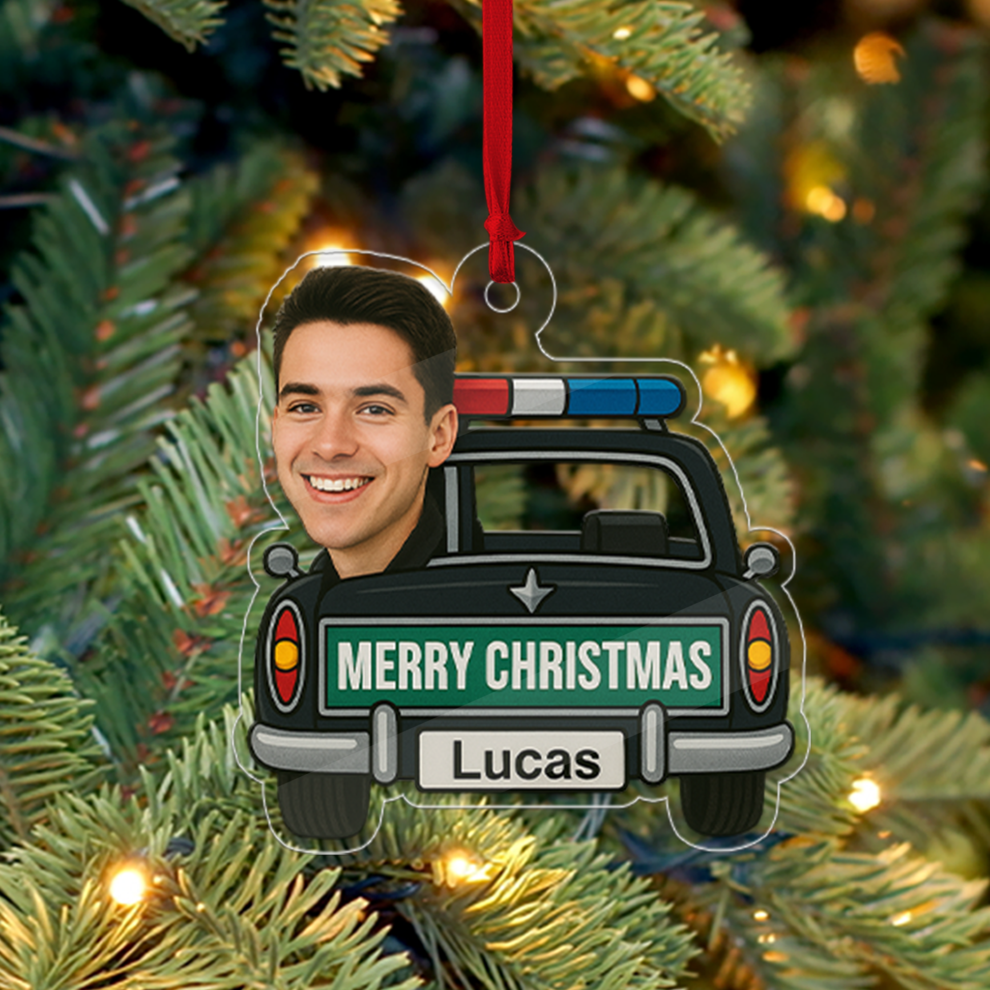 Custom Photo Funny Police Car Ornament, Personalized Acrylic Photo Ornament, Custom Kid Face Car Toys