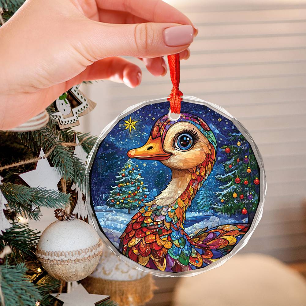 Beautiful Goose Christmas Night Design 1 Glass Ornament