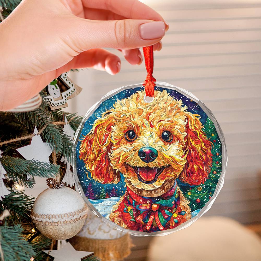 Beautiful Angus Poodle Dog Christmas Night Design 2 Glass Ornament