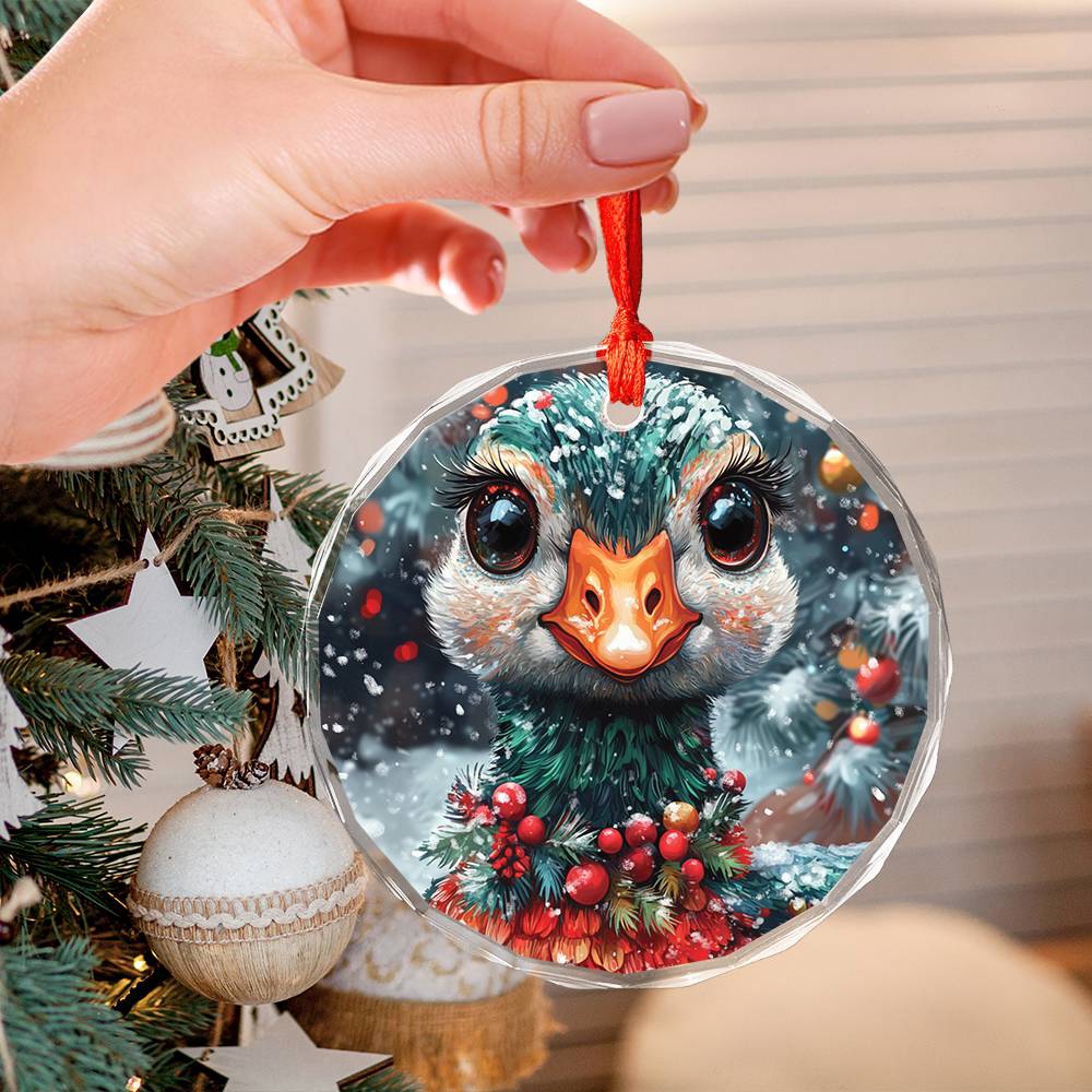 Beautiful Goose Christmas Night Design 3 Glass Ornament