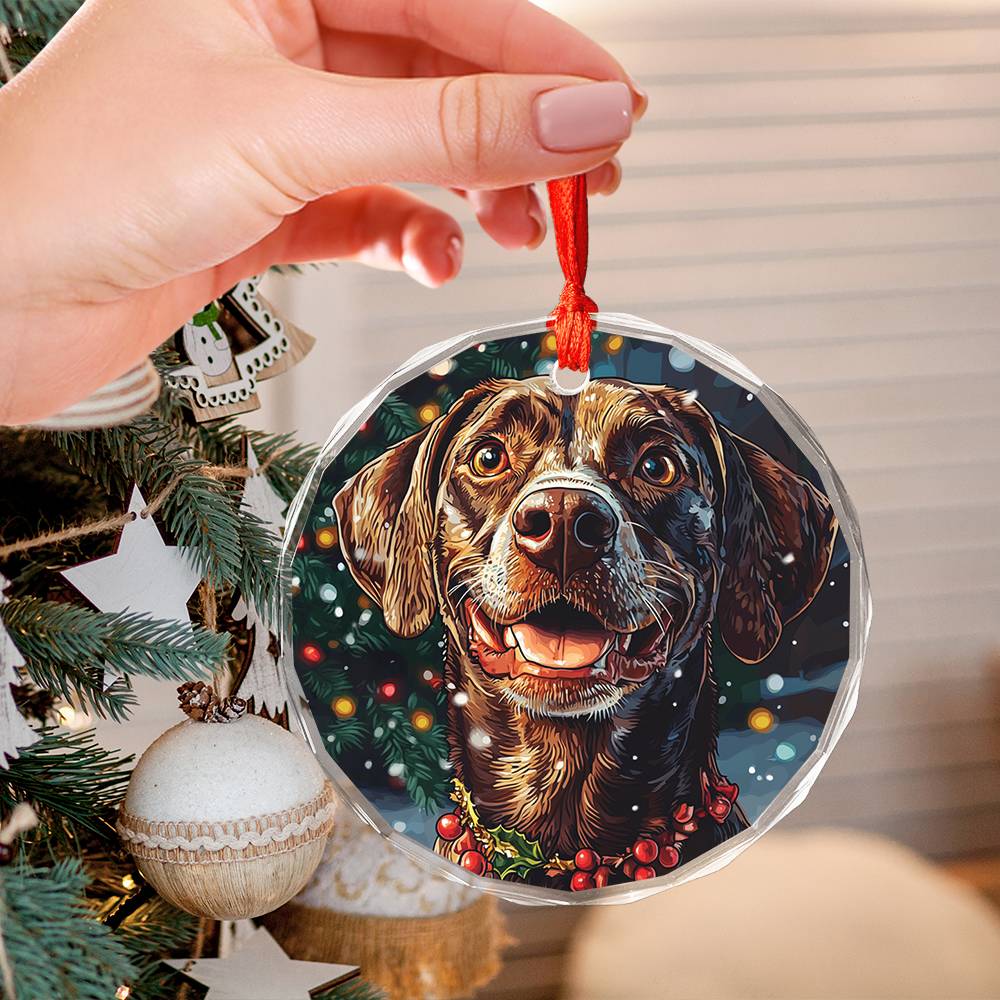 Beautiful Angus German Shorthaired Pointer Dog Christmas Night Design 4 Glass Ornament