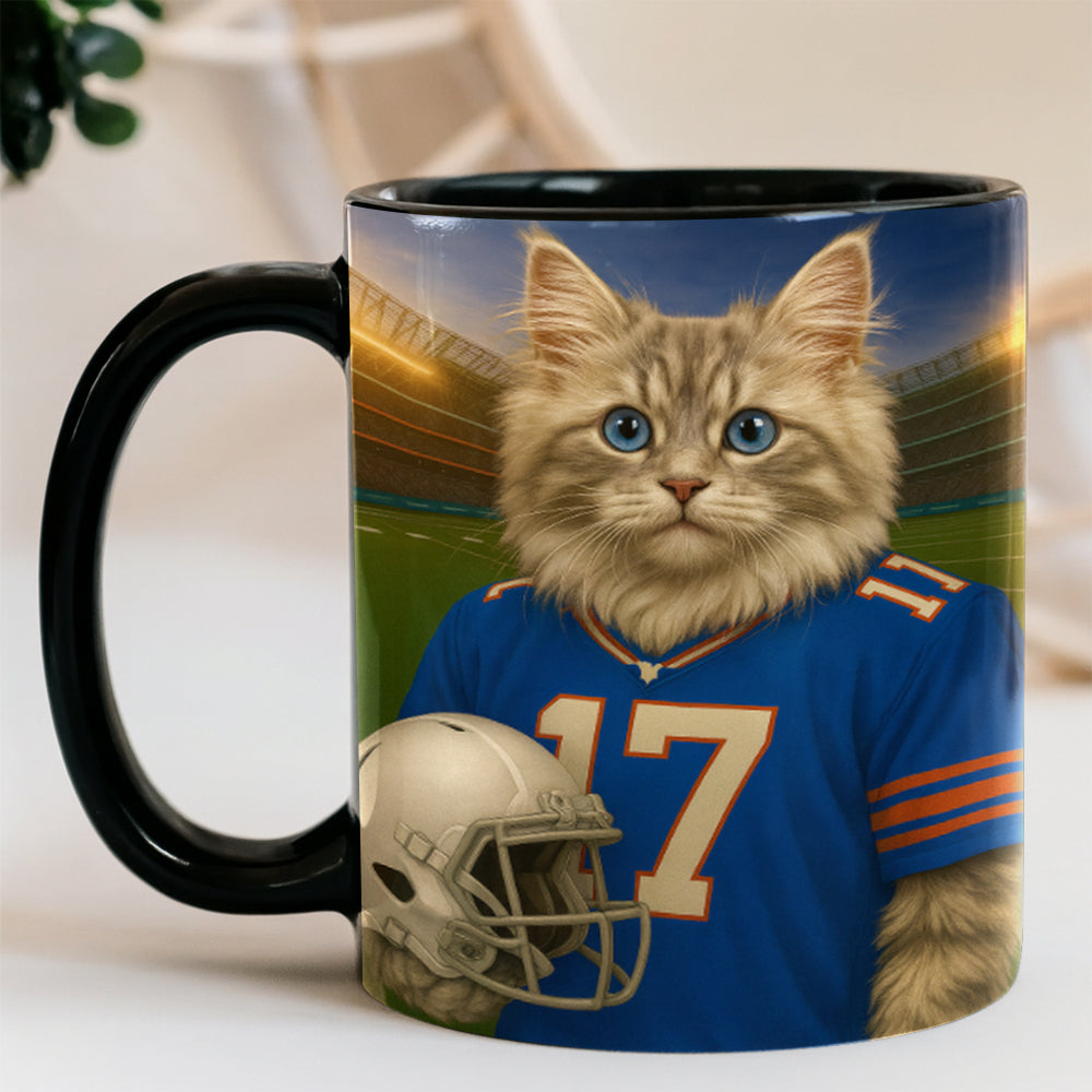 Custom Cat Photo Football Style Mug _ Gift For Cat Lovers