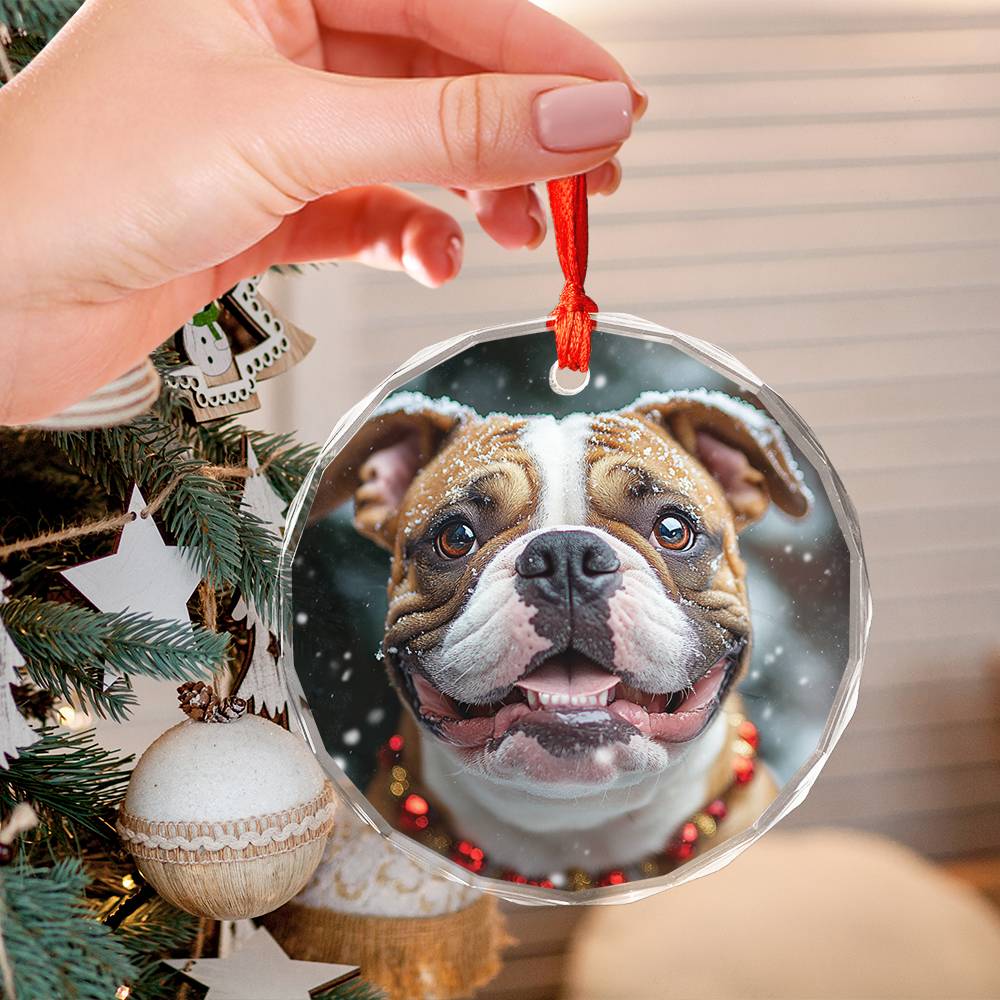 Beautiful Angus Bulldog Dog Christmas Night Design 1 Glass Ornament