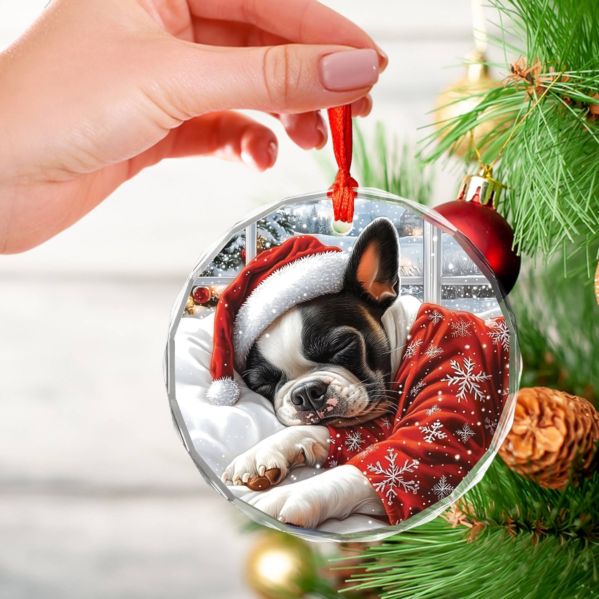 Boston Terrier Dog Sleeping In Bed Design 2