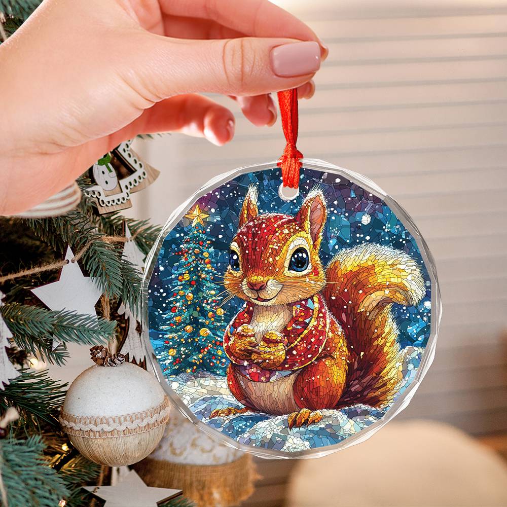 Beautiful Angus Squirrel Christmas Night Design 1 Glass Ornament