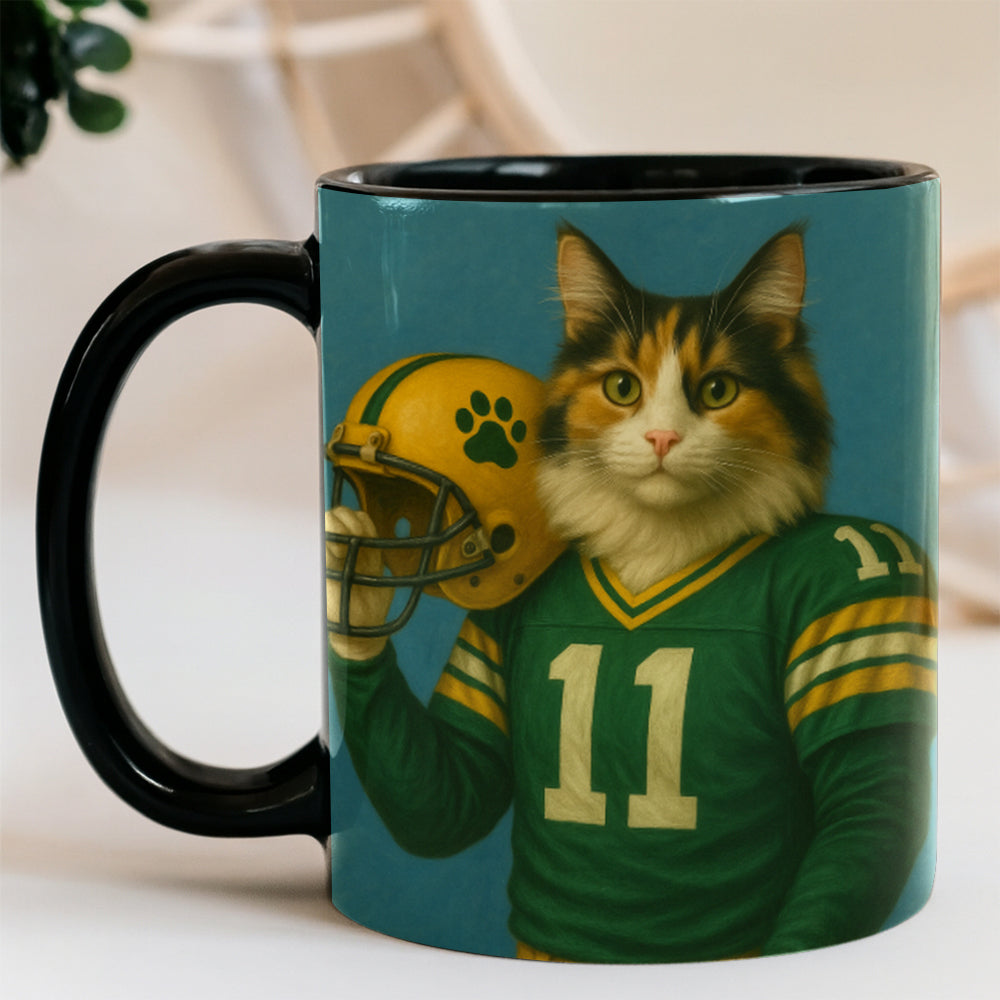 Custom Cat Photo Football Player Mug