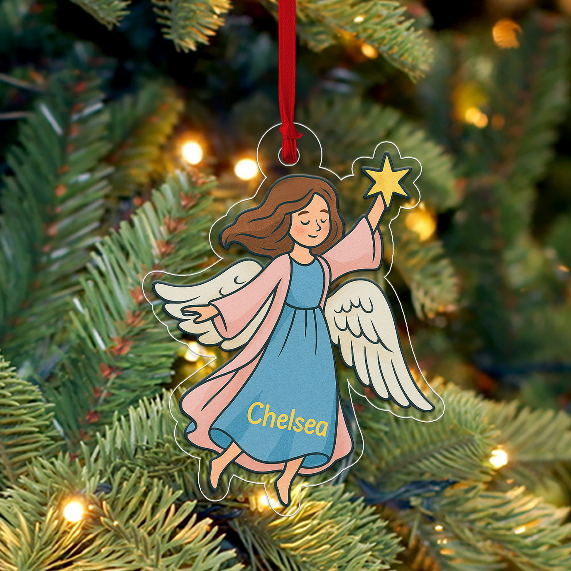 Personalized Angel With Star Ornament, Custom Name Christmas Ornament, Baptism Gift, Nativity Ornament, Christmas Home Decor, Xmas Gift