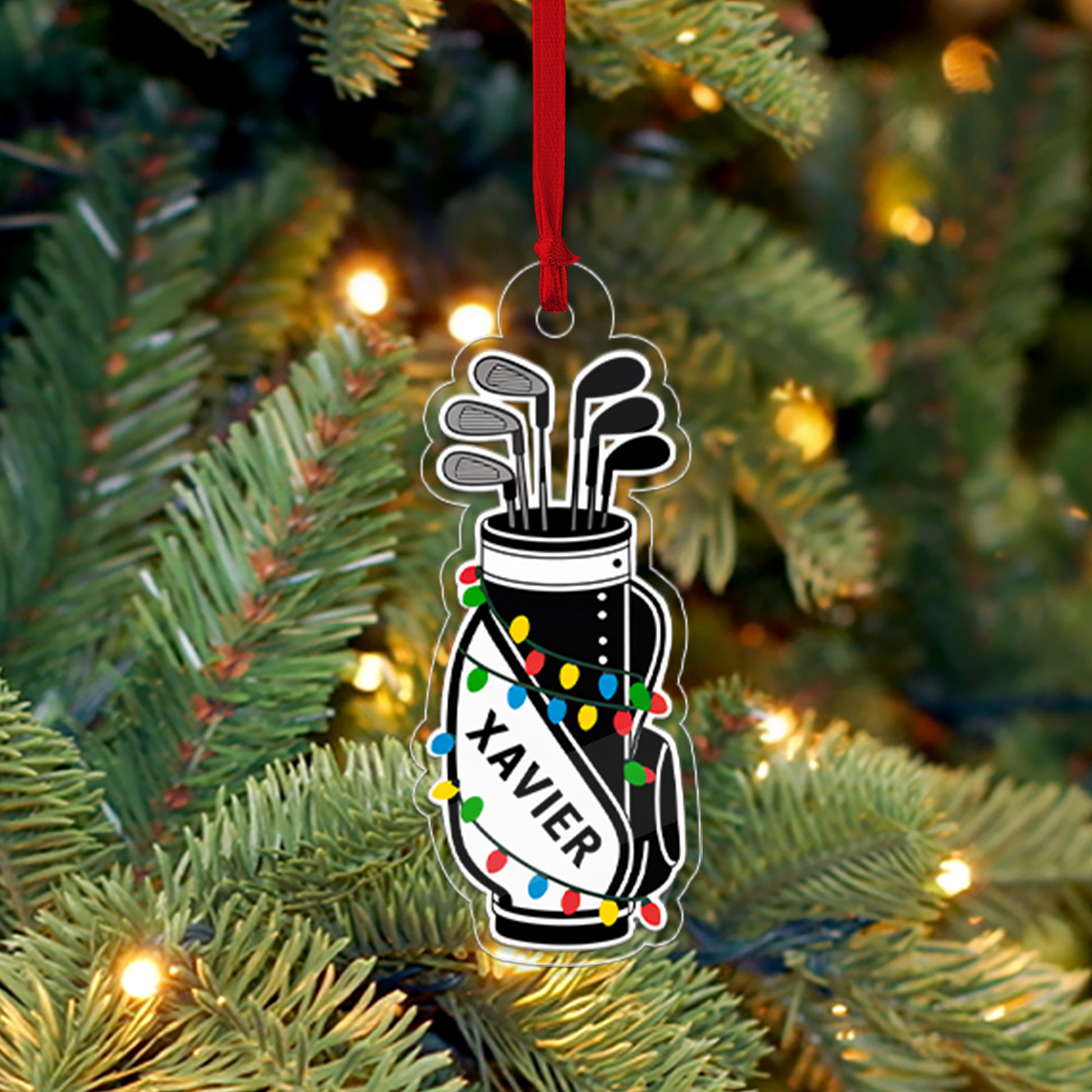 Custom Name Golf Backpacks Acrylic Ornament Christmas Gift