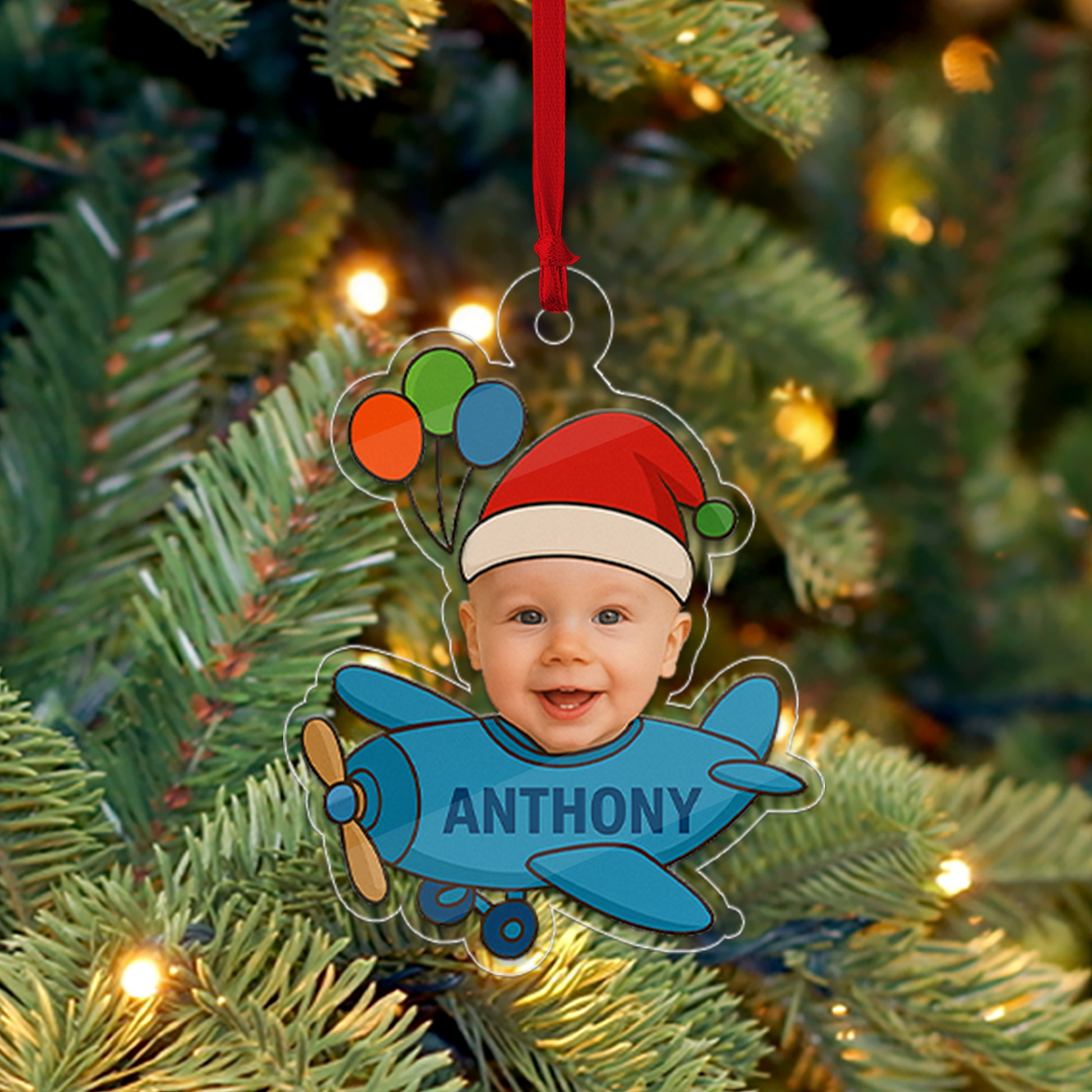 Custom Photo Kids Airplane Ornament, Personalized Portrait Pilot Ornament, Photo Car Ornament, Custom Baby Gift, Funny Ornament