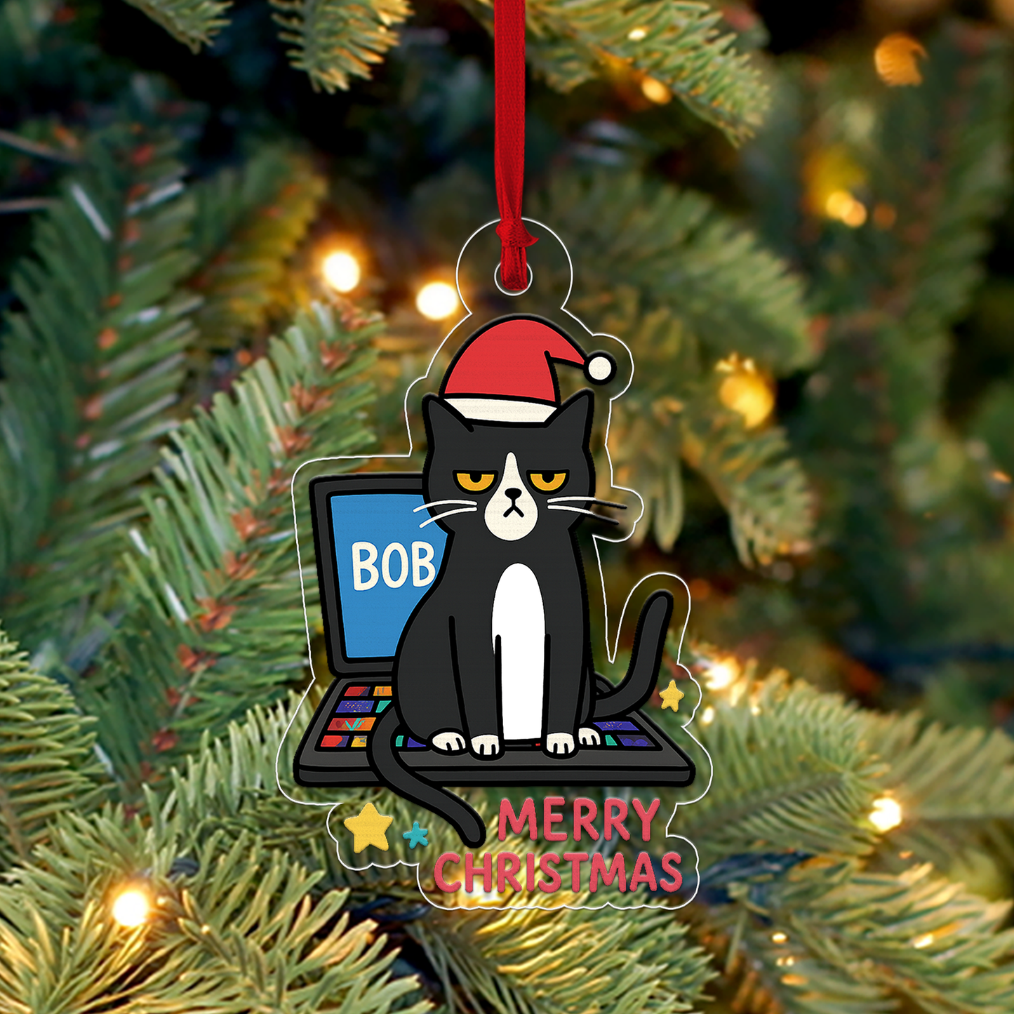 Personalized Cat Upset On Laptop Christmas Ornament, Christmas Decor, Cat Lover Gifts, Funny Ornament, Office Gift