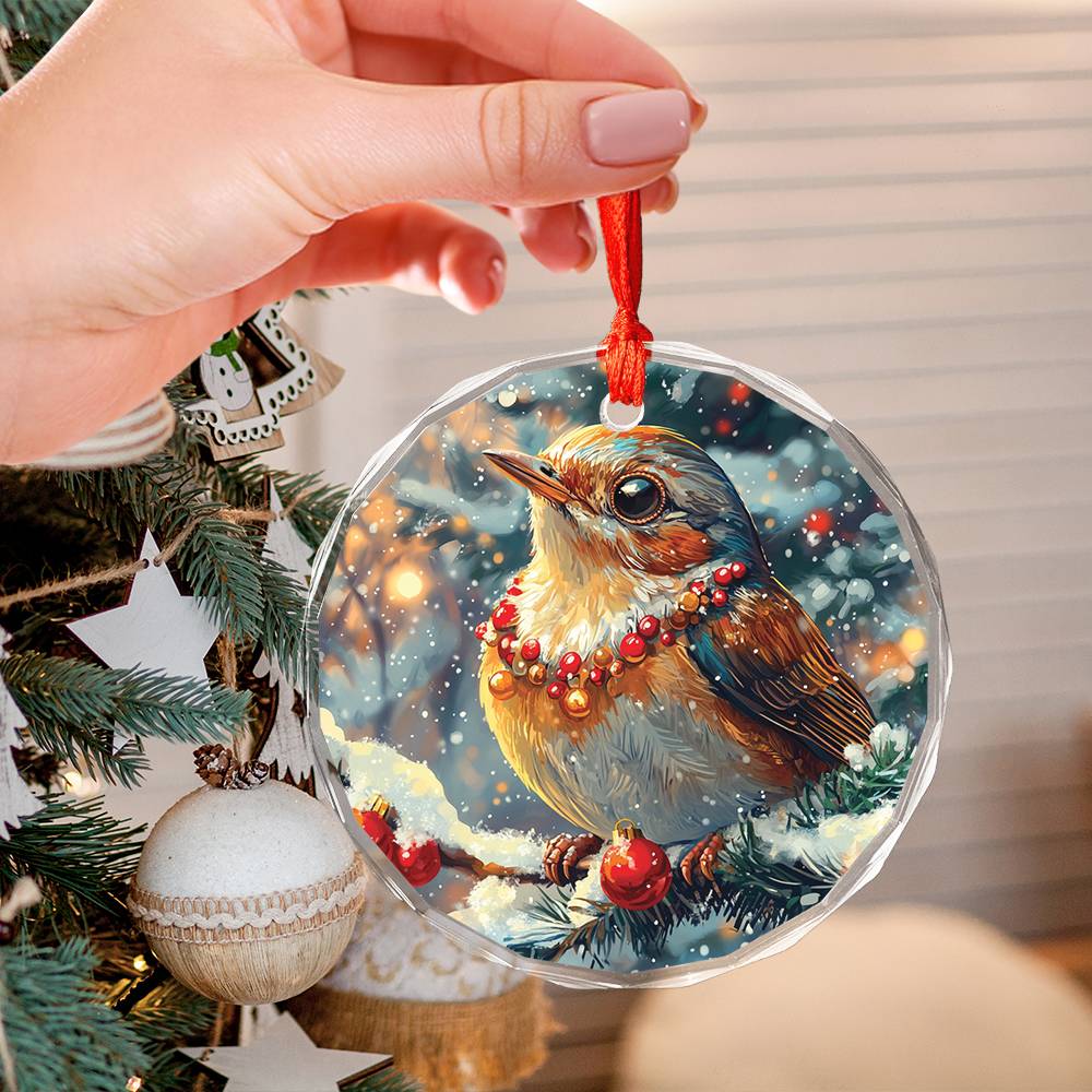 Beautiful Thrush Christmas Night Design 4 Glass Ornament