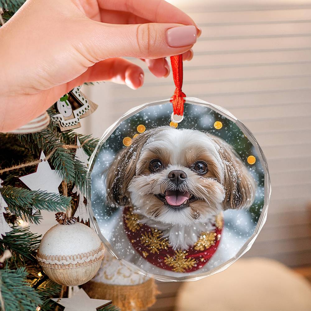 Beautiful Angus Shih Tzu Dog Christmas Night Design 1 Glass Ornament