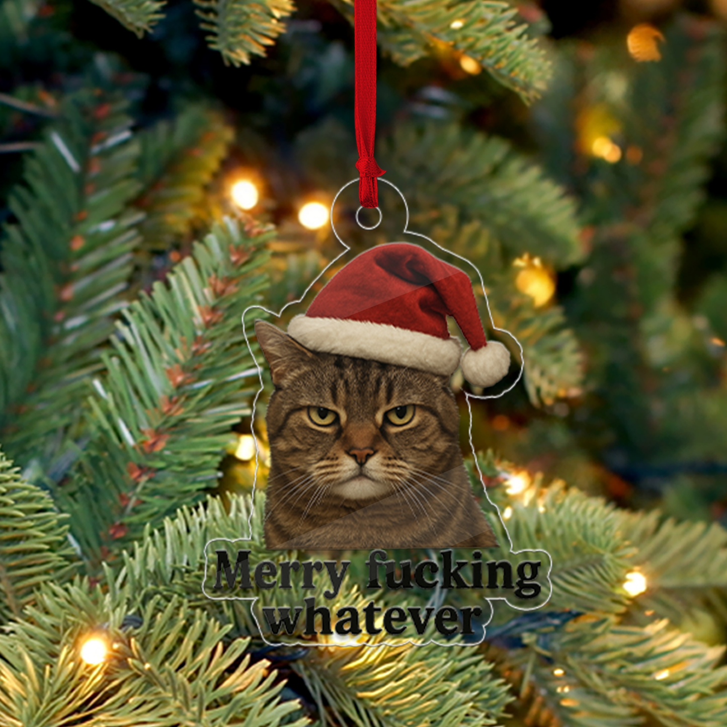 Custom Photo Cat Merry Whatever, Merry Fucking Christmas Keepsake, Funny Gifts for Best Friends, Funny Merry Xmas Ornament