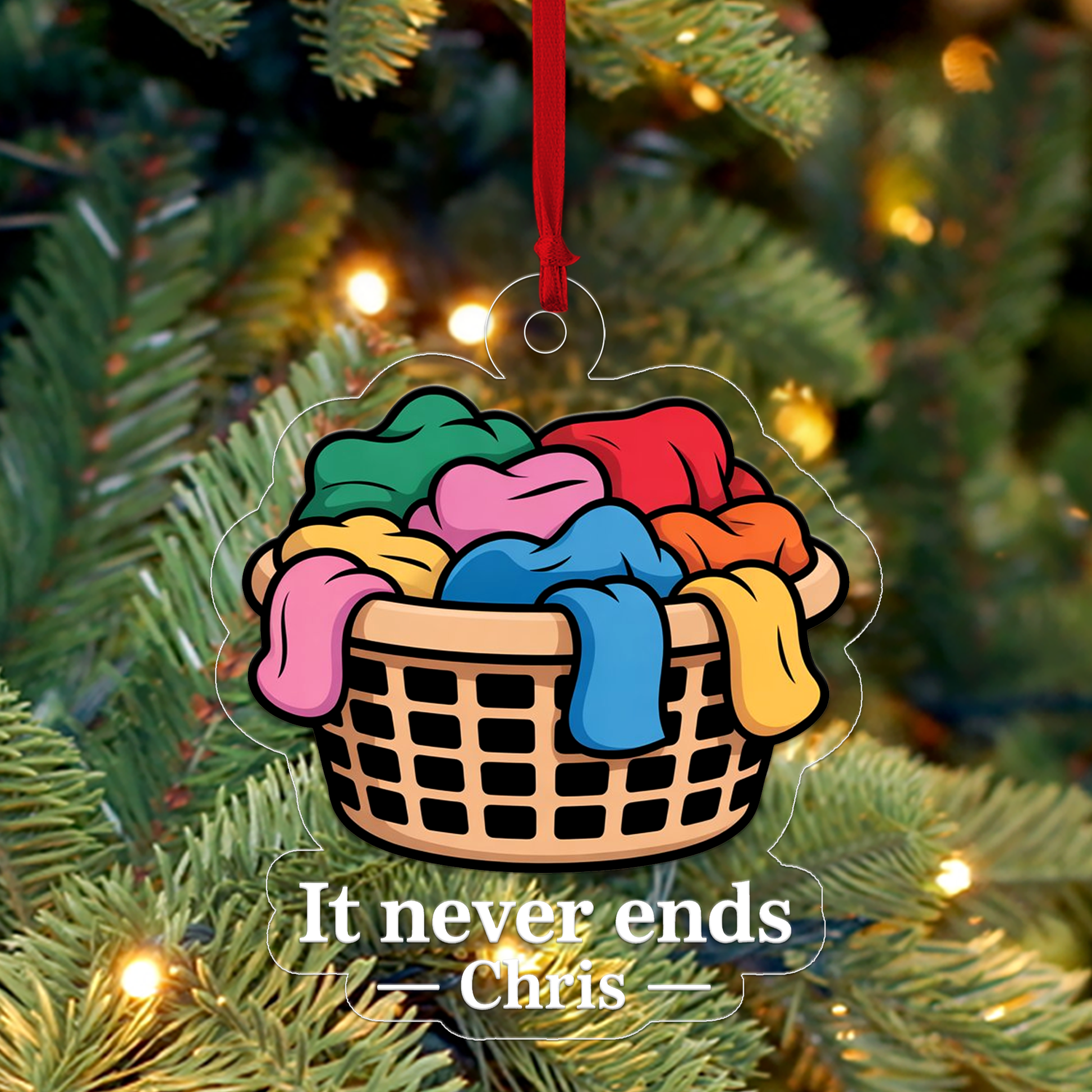 Personalized The Laundry Never Ends Ornament, Christmas Decor, Custom Washing Ornament, Laundry Christmas Keepsake