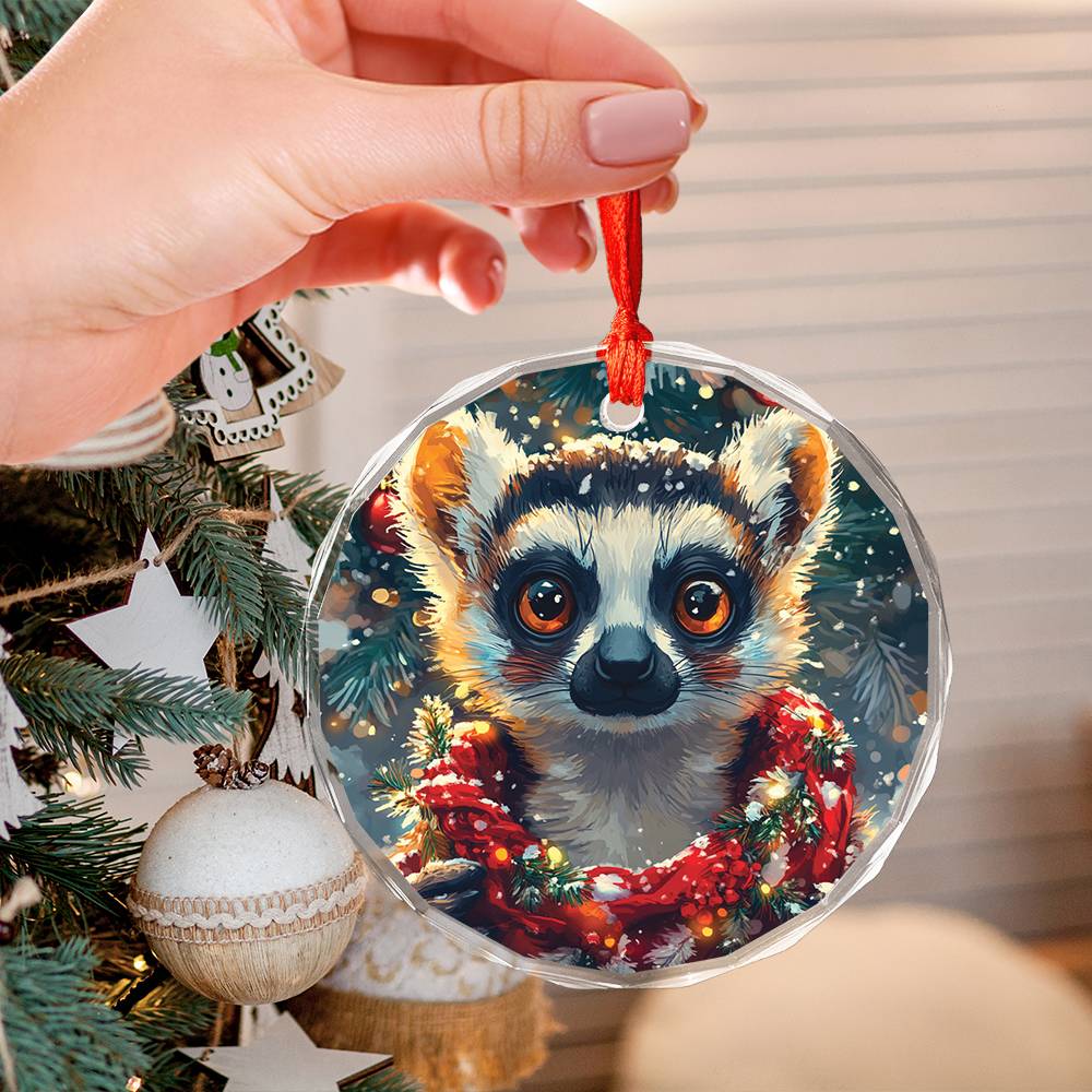 Beautiful Angus Lemur Christmas Night Design 1 Glass Ornament