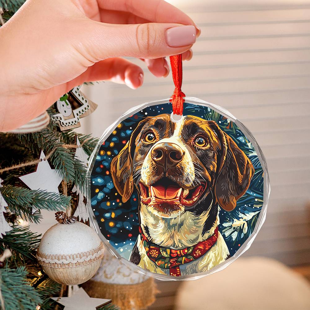 Beautiful Angus German Shorthaired Pointer Dog Christmas Night Design 1 Glass Ornament