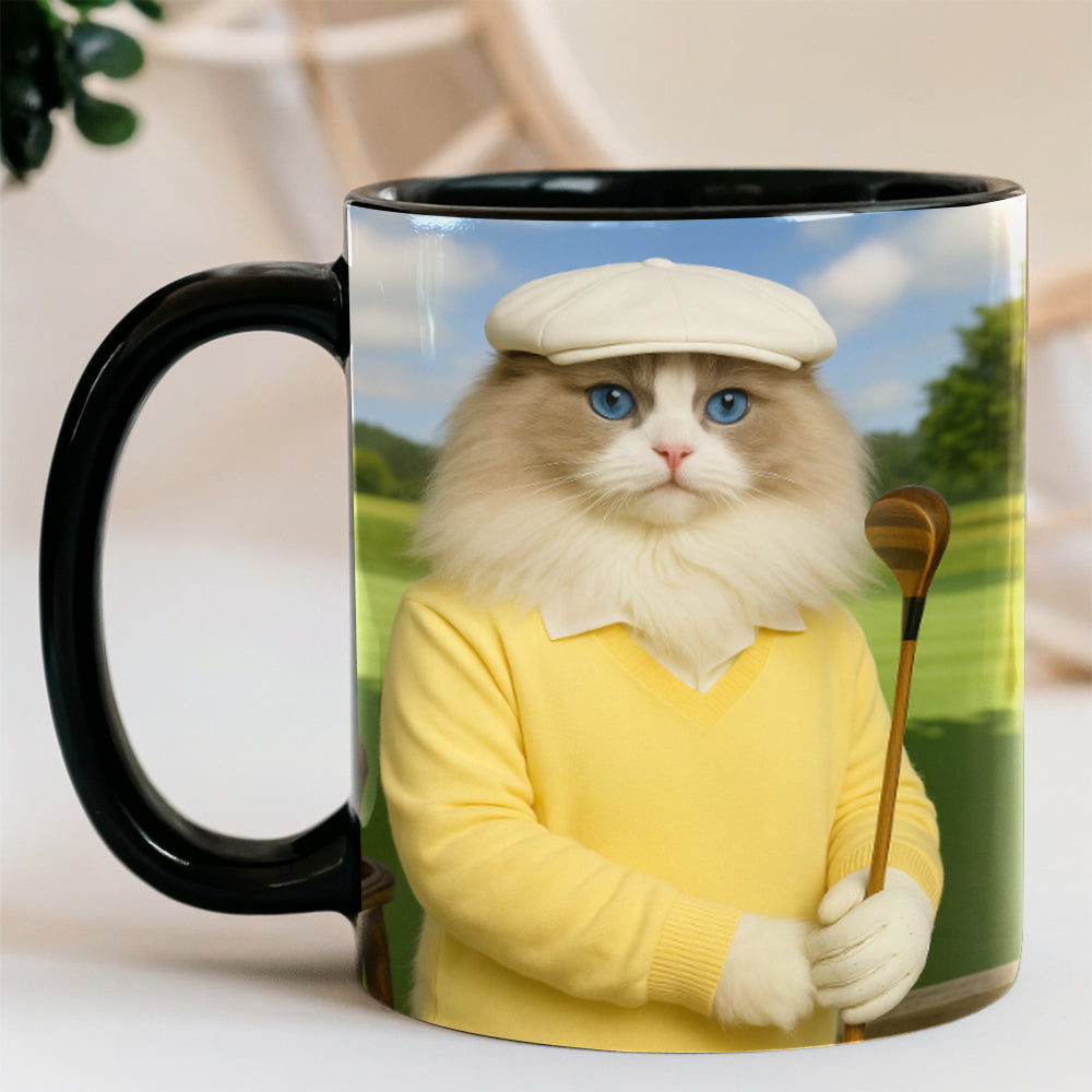 Custom Photo Golfer Cat Mug Gift For Cat Lovers
