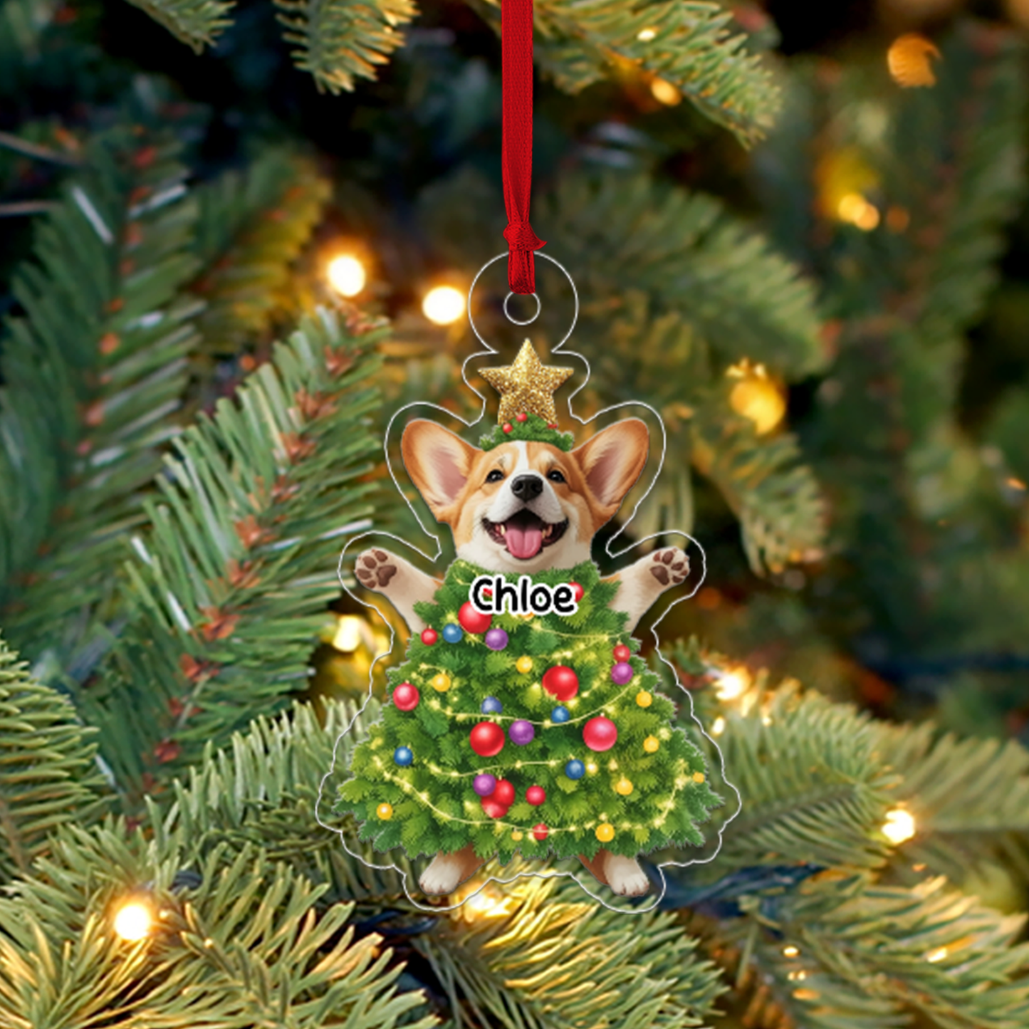 Custom Photo And Name Dog Xmas Tree