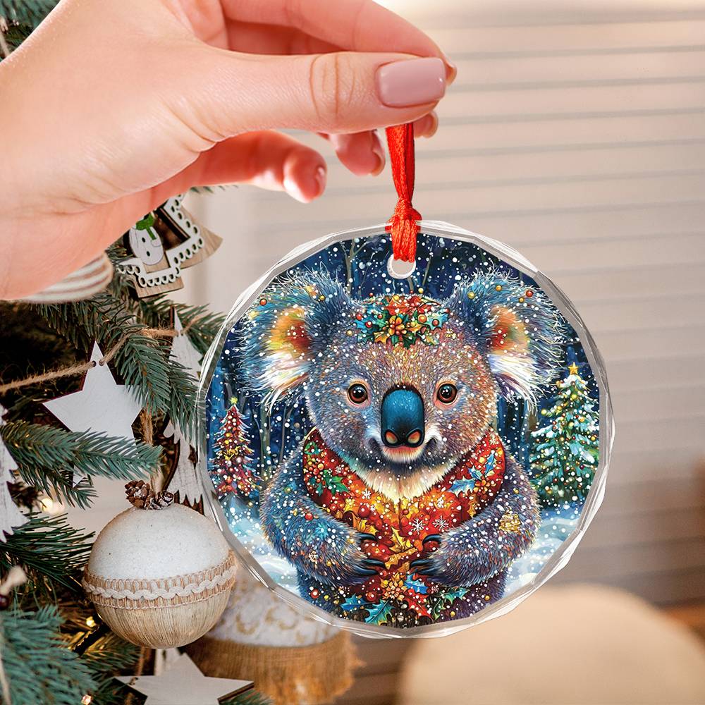 Beautiful Angus Koala Christmas Night Design 4 Glass Ornament