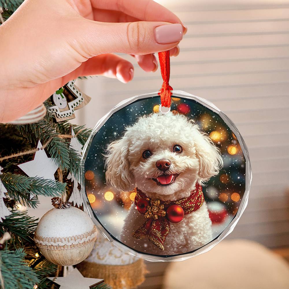 Beautiful Bichon Frise Dog Christmas Night Design 2 Glass Ornament