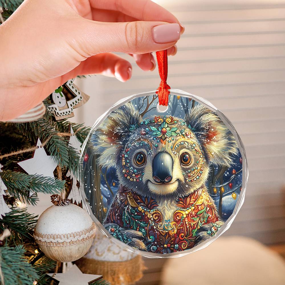 Beautiful Angus Koala Christmas Night Design 3 Glass Ornament