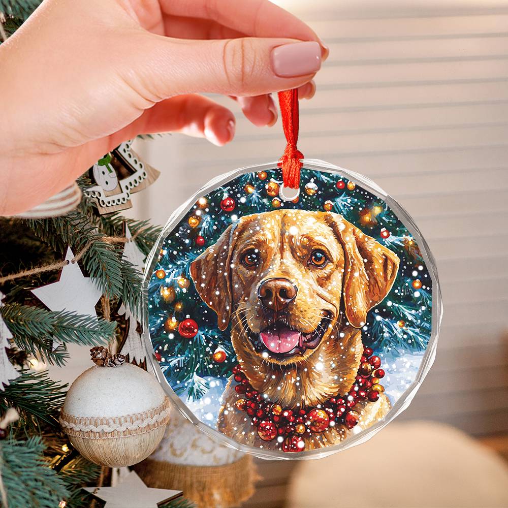 Beautiful Angus Labrador Retriever Dog Christmas Night Design 2 Glass Ornament